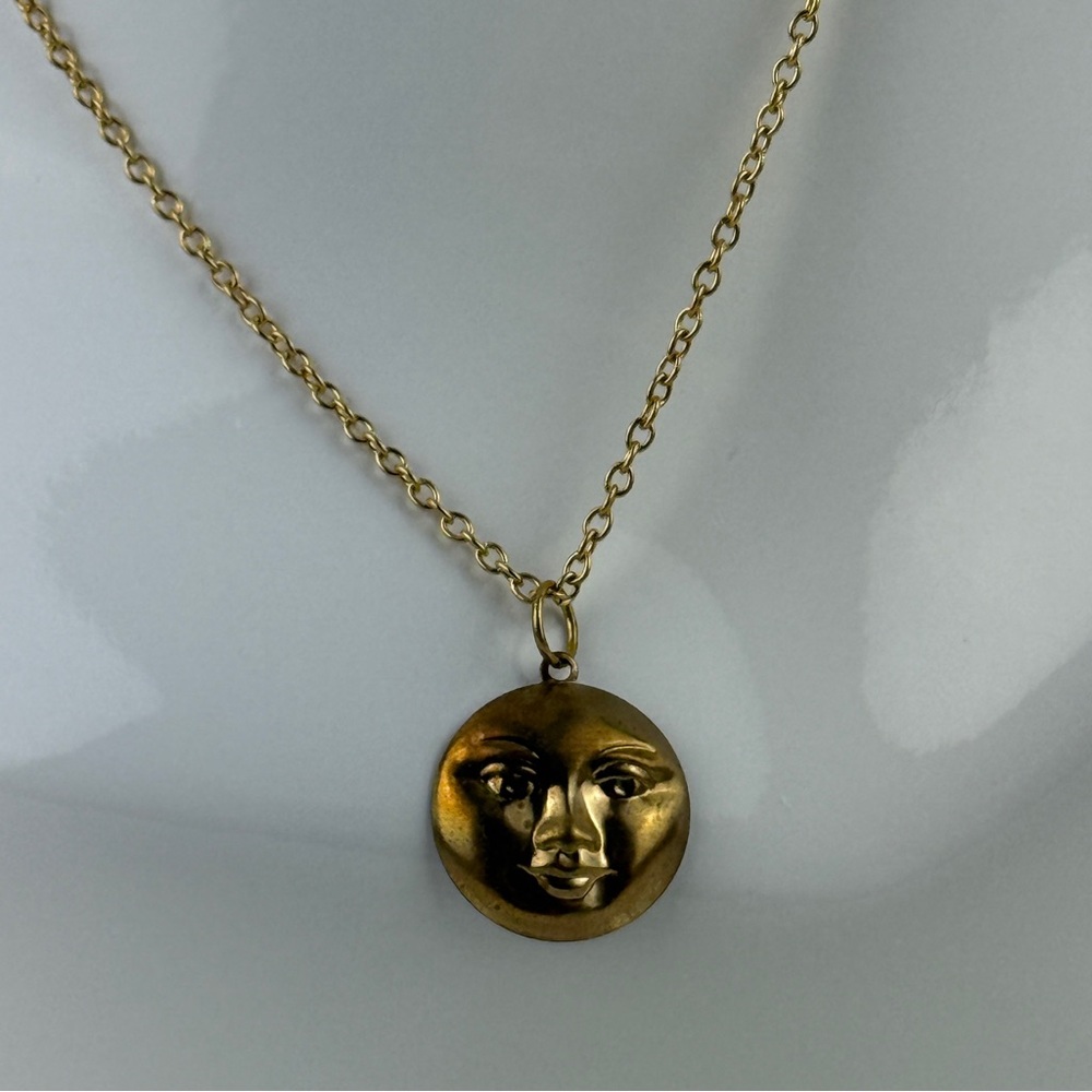 "Antique" Faux Gold Moon Face Charm Pendant Necklace Celestial Boho Witchy Goth! - Picture 4 of 16